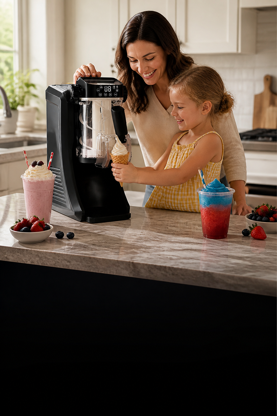 Family making frozen treats at home